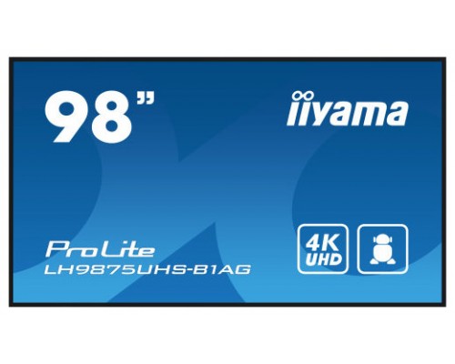 iiyama PROLITE Pizarra de caballete digital 2,49 m (98") LED Wifi 500 cd / m² 4K Ultra HD Negro Procesador incorporado Android 11 24/7