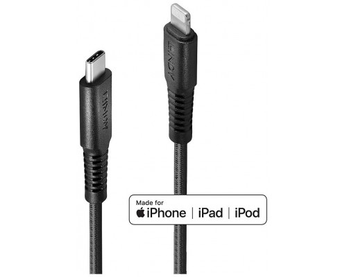 LINDY CABLE REFORZADO USB-C A LIGHTNING, NEGRO, 0.