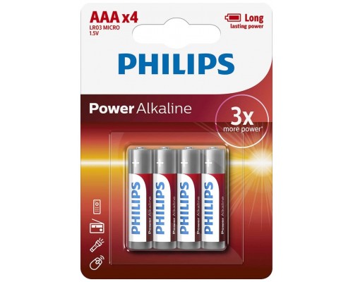 PILAS PHILIPS ALCALINA POWER AAA 1.5V PACK 4U