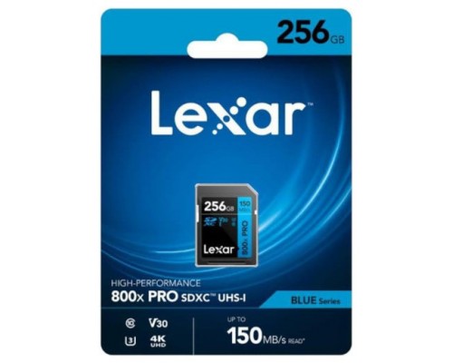 LEXAR 256GB PROFESSIONAL 800X PRO SDXC UHS-I CARDS, UP TO 150MB/S READ 45MB/S WRITE C10 V30 U3-MR12 LEXAR 256GB PROFESSIONAL 800X PRO SDXC UHS-I CARDS, UP TO 150MB/S READ 45MB/S WRITE C10 V30 U3