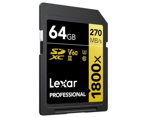 LEXAR 64GB PROFESSIONAL 1800X SDXC UHS-II CARDS,  UP TO 280MB/S READ 210MB/S WRITE C10 V60 U3