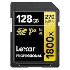 LEXAR 128GB PROFESSIONAL 1800X SDXC UHS-II CARDS,  UP TO 280MB/S READ 210MB/S WRITE C10 V60 U3