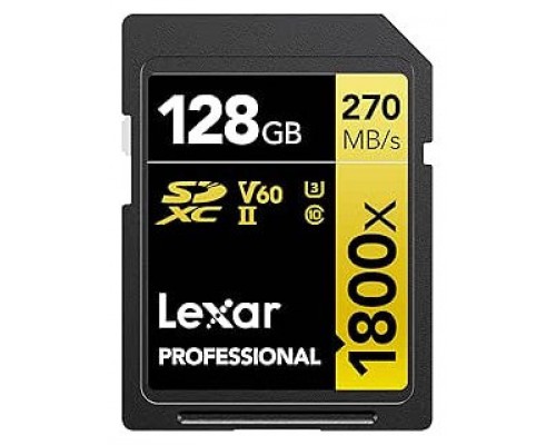 LEXAR 128GB PROFESSIONAL 1800X SDXC UHS-II CARDS,  UP TO 280MB/S READ 210MB/S WRITE C10 V60 U3