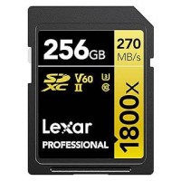 LEXAR 256GB PROFESSIONAL 1800X SDXC UHS-II CARDS,  UP TO 280MB/S READ 210MB/S WRITE C10 V60 U3