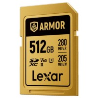 LEXAR 512GB PROFESSIONAL ARMOR GOLD SDXC UHS-II CARDS,  UP TO 280MB/S READ 210MB/S WRITE C10 V60 U3,STAINLESS STEEL CASING, IP68