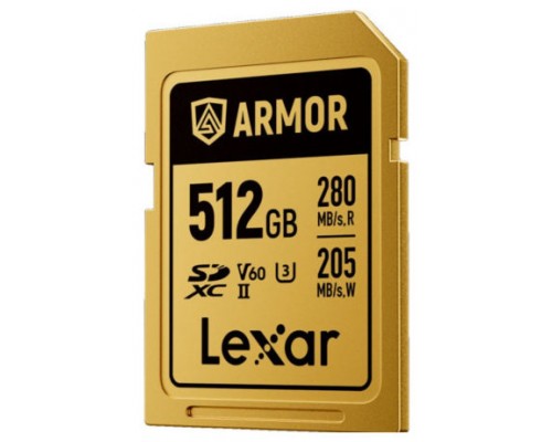 LEXAR 512GB PROFESSIONAL ARMOR GOLD SDXC UHS-II CARDS, UP TO 280MB/S READ 210MB/S WRITE C10 V60 U3,STAINLESS STEEL CASING, IP68-MR60 LEXAR 512GB PROFESSIONAL ARMOR GOLD SDXC UHS-II CARDS, UP TO 280MB/S READ 210MB/S WRITE C10 V60 U3,STAINLESS STEEL CASING, IP68
