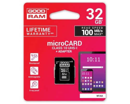 32GB, MicroSD, UHS-I, U1, 100/10MBps, Adaptador