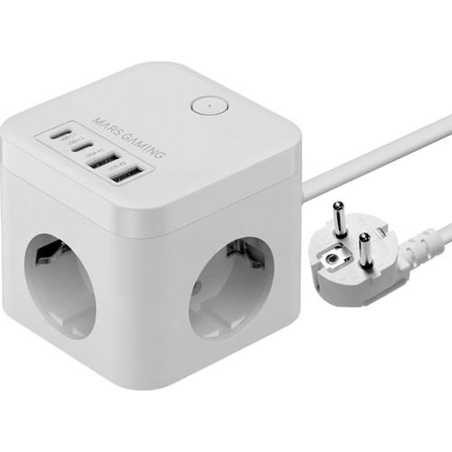 CARGADOR CUBO 3xAC + 2xUSB-C + 2xUSB-A 35W PD+GaN TYPE-F BLANCO MARS GAMING (Espera 4 dias)