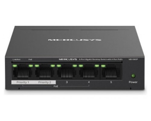 Mercusys MS105GP switch Gigabit Ethernet (10/100/1000) Energía sobre Ethernet (PoE) Negro