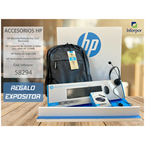HP Auriculares G2 + Combo 320MK+ Rat&oacute;n viaje + Mochila 15.6" + Expositor de Regalo