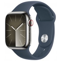 APPLE WATCH SERIES 9 41MM SILVER STAINLESS STEEL CASE WITH STORM BLUE SPORT BAND MRJ33QL/A