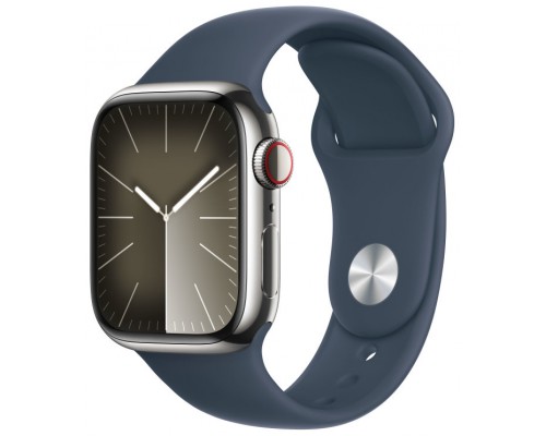 APPLE WATCH SERIES 9 41MM SILVER STAINLESS STEEL CASE WITH STORM BLUE SPORT BAND MRJ33QL/A