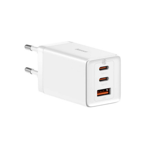 BASEUS GAN5 PRO FAST CHARGER 2C+U 65W EU  WHITE (INCLUDE: BASEUS XIAOBAI SERIES FAST CHARGING CABLE TYPE-C  TO TYPE-C 100W(20V/5A) 1M WHITE）
