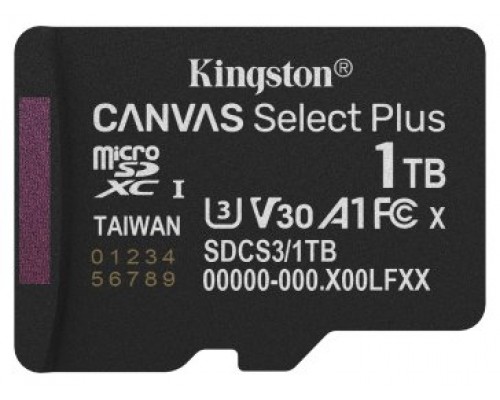 Kingston Technology 1TB micSDXC Canvas Select Plus Gen3 150R A1 (Adaptador de SD no incluido)