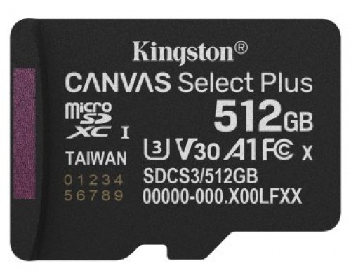 Kingston Technology 512GB micSDXC Canvas Select Plus Gen3 150R A1 (Adaptador de SD no incluido)