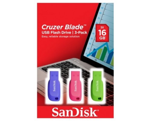 SanDisk Cruzer Blade 16GB unidad flash USB USB tipo A 2.0 Azul, Verde, Rosa