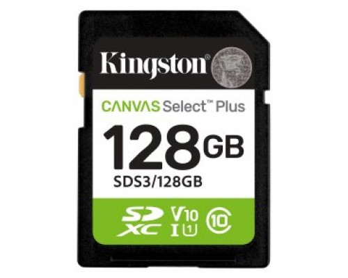 Kingston Technology 128 GB SDXC Canvas Select Plus Gen3 150 MB/s C10 UHS-I U1 V10