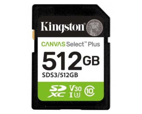 Kingston Technology 512 GB SDXC Canvas Select Plus Gen3 150 MB/s C10 UHS-I U3 V30