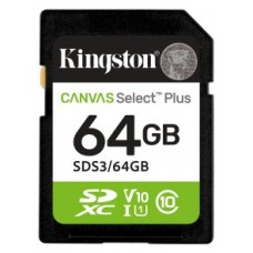 Kingston Technology 64 GB SDXC Canvas Select Plus Gen3 100 MB/s C10 UHS-I U1 V10