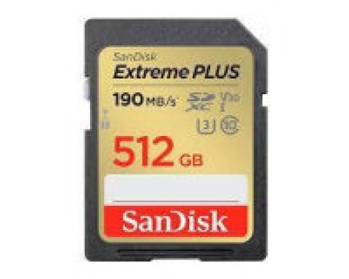 SANDISK EXTREME PLUS 512GB SDXC MEMORY CARD + 2 YEARS RESCUE PRO DELUXE UP TO 190MB/S - 130MB/S READ WRITE SPEEDS