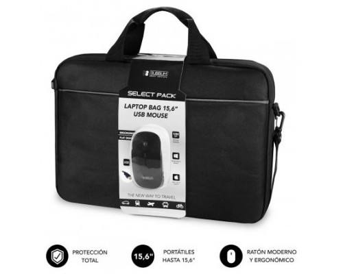 SUBBLIM Maletín con Ratón Select Pack Wired Mouse USB + Laptop bag 15,6"