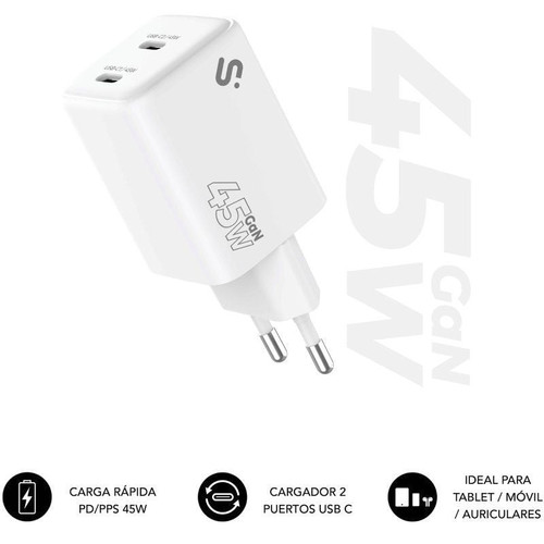 CARGADOR PARED/VIAJE 2xUSB-C GaN 45W PD BLANCO SUBBLIM (Espera 4 dias)-SX4 CARGADOR PARED/VIAJE 2xUSB-C GaN 45W PD BLANCO SUBBLIM (Espera 4 dias)