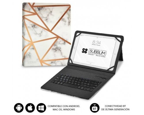 SUBBLIM Funda con Teclado Keytab Pro BT Trendy Marmol Blanco