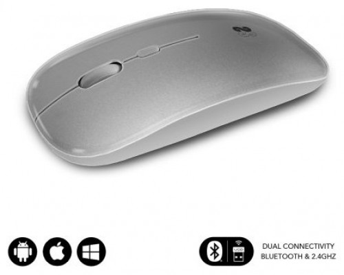 SUBBLIM Ratón Óptico Inalámbrico 2.4G y Bluetooth Dual Flat Mouse Recargable Plateado