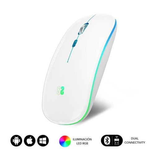 RATÓN ÓPTICO INALÁMBRICO 2.4G Y BT RGB LED DUAL FLAT MOUSE WHITE-MR3 RATÓN ÓPTICO INALÁMBRICO 2.4G Y BT RGB LED DUAL FLAT MOUSE WHITE