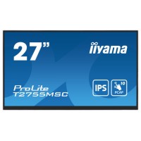 MONITOR IIYAMA 27" IPS BONDED PCAP 10P TOUCH, 1920X1080, FLAT BEZEL FREE GLASS FRONT, HDMI, DISPLAYPORT, 360CD/M², USB HUB 2X 3.2, SPEAKERS, BUILT-IN WEBCAM & MICROPHONE, BOOKSTAND (T2755MSC-B1)