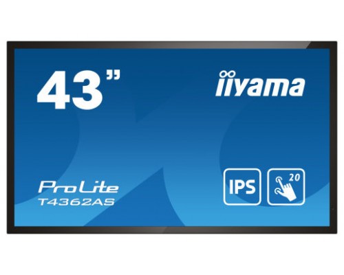 iiyama T4362AS-B1 pantalla de señalización Panel plano interactivo 108 cm (42.5") IPS 500 cd / m² 4K Ultra HD Negro Pantalla táctil Procesador incorporado Android 8.0 24/7