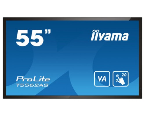 iiyama T5562AS-B1 pantalla de señalización Panel plano interactivo 138,7 cm (54.6") VA 500 cd / m² 4K Ultra HD Negro Pantalla táctil Procesador incorporado Android 8.0 24/7