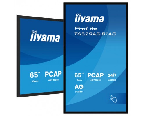 MONITOR IIYAMA TACTIL 65" 4K 20P TACTIL (T6529AS-B1AG) / ANDROID 14/ USO 24/7 / IRX1 / HDMI X 2 / USB-C / HORIZ. Y APAISADO / 420CD/M2 (TOUCH), 4000:1, 6.5MS, USB TOUCH / RS232C / RJ45 / 32GB ROM / 2G RAM / 1GB / WIFI / VESA 400X400MM