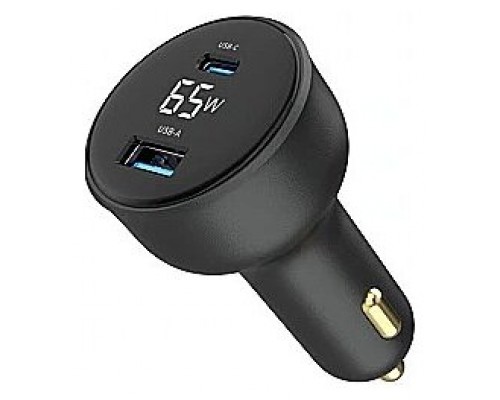 CARGADOR RAPIDO PARA COCHE GEMBIRD USB DE 2 PUERTOS, TIPO C PD, LCD, 65 W,NEGRO