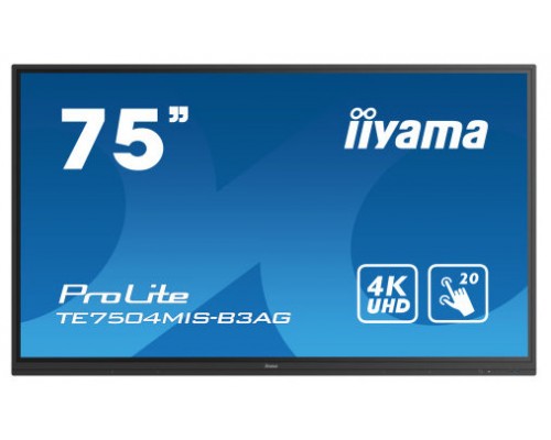 iiyama TE7504MIS-B3AG pizarra y accesorios interactivos 190,5 cm (75") 3840 x 2160 Pixeles Pantalla táctil Negro