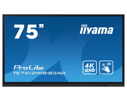 iiyama TE7512MIS-B3AG pantalla de señalización Diseño de quiosco 190,5 cm (75") LCD Wifi 400 cd / m² 4K Ultra HD Negro Pantalla táctil Procesador incorporado Android 11 24/7