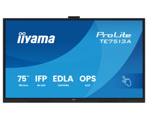 PANTALLA INTERACTIVA 75" EDLA, ANDROID 14, 8/128GB UHD IPS, MM 2X 20W  + 20W SUBWR, 2X HDMI, DP , 2X USB-C,  450CD/M, HORIZ , MEDIA PLAY USB PORTS, ANTIGLARE, LAN, RS232C, IIWARE WIFI-6/BT 5.0, OPS SLOT, VESA 400X400 (MOUNT INCLUDED) (TE7513A-B1AG)