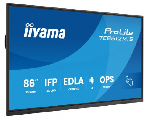 MONITOR INTERACTIVO IIYAMA 86" EDLA, ANDROID 14, 8/128GB, 40-P,3840X2160,UHD,MM 2X 20W,VGA,HDMI 2X /1XOUT, 2X USB-C,MINI-JACK OPTICAL OUT,USB TOUCH, 400CD/M2,LANDSC MODE,MEDIA PLAY USB, AG,LAN,RS232C,IIWARE,WIFI/BT,VESA 800X600,SLOT OPC (TE8612MIS-B4-MR279 MONITOR INTERACTIVO IIYAMA 86" EDLA, ANDROID 14, 8/128GB, 40-P,3840X2160,UHD,MM 2X 20W,VGA,HDMI 2X /1XOUT, 2X USB-C,MINI-JACK OPTICAL OUT,USB TOUCH, 400CD/M2,LANDSC MODE,MEDIA PLAY USB, AG,LAN,RS232C,IIWARE,WIFI/BT,VESA 800X600,SLOT OPC (TE8612MIS-B4