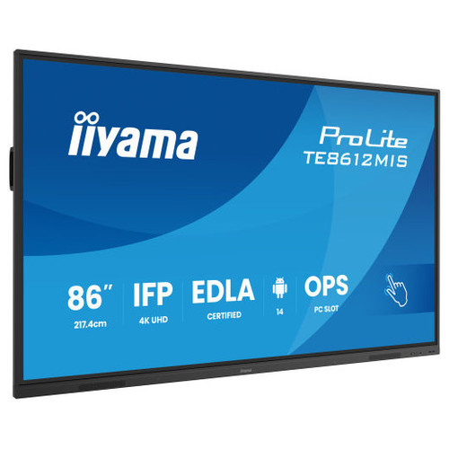 MONITOR INTERACTIVO IIYAMA 86" EDLA, ANDROID 14, 8/128GB, 40-P,3840X2160,UHD,MM 2X 20W,VGA,HDMI 2X /1XOUT, 2X USB-C,MINI-JACK OPTICAL OUT,USB TOUCH, 400CD/M2,LANDSC MODE,MEDIA PLAY USB, AG,LAN,RS232C,IIWARE,WIFI/BT,VESA 800X600,SLOT OPC (TE8612MIS-B4-MR279 MONITOR INTERACTIVO IIYAMA 86" EDLA, ANDROID 14, 8/128GB, 40-P,3840X2160,UHD,MM 2X 20W,VGA,HDMI 2X /1XOUT, 2X USB-C,MINI-JACK OPTICAL OUT,USB TOUCH, 400CD/M2,LANDSC MODE,MEDIA PLAY USB, AG,LAN,RS232C,IIWARE,WIFI/BT,VESA 800X600,SLOT OPC (TE8612MIS-B4