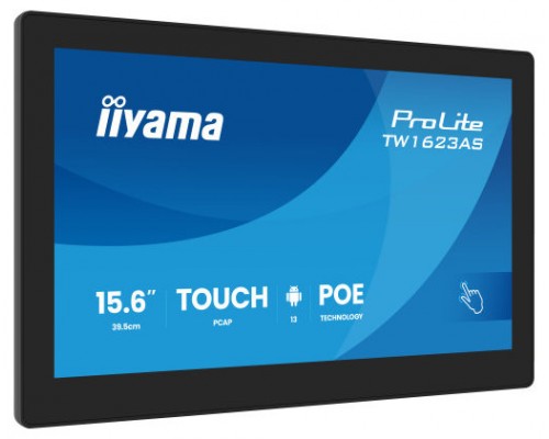 IIYAMA 15,6" PANEL-PC ANDROID 13+GMS, SOC QUAD-CORE RK3568 4GB, 32GB, 10-POINTS TOUCH, 1920X1080, IPS , SPEAKERS, MIC , POE, WIFI, BT5.2, MICRO-SD SLOT, HDMI-OUT, 3X USB, 385CD/M2, CABLE COVER, IISIGNAGE2 SUPPORTED (TW1623AS-B3P)