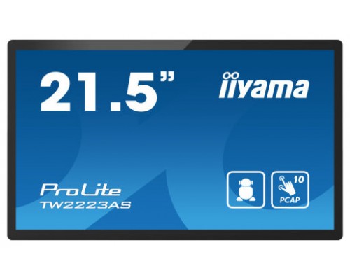 iiyama TW2223AS-B2 pantalla de señalización Panel plano interactivo 54,6 cm (21.5") Wifi 400 cd / m² Full HD Negro Pantalla táctil Procesador incorporado Android 12 24/7