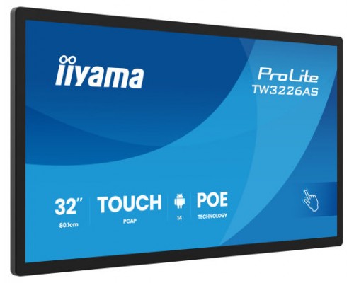 IIYAMA 32" PANEL-PC ANDROID 14+GMS, SOC OCTO-CORE RK3576 4GB, 32GB, 10-POINTS TOUCH, 1920X1080, VA PANEL, SPEAKERS, MIC, POE, WIFI, BT5.3, MICRO-SD SLOT, HDMI-IN, 3X USB, 430CD/M2, IISIGNAGE2 SUPPORTED, FLUSH WALL-MOUNT INCLUDED (TW3226AS-B3P)