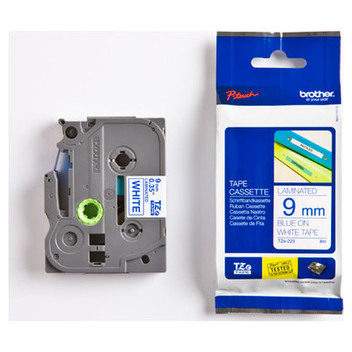 BROTHER Cinta laminada blanco/azul 9mm-SX3 BROTHER Cinta laminada blanco/azul 9mm