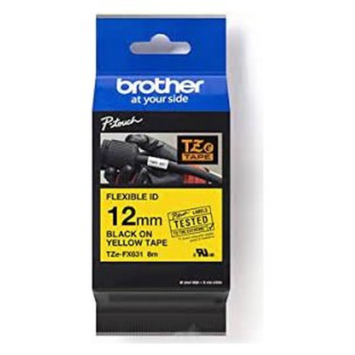 BROTHER Cinta laminada Amarillo / negro (Flexibles) 12mm-SX4 BROTHER Cinta laminada Amarillo / negro (Flexibles) 12mm
