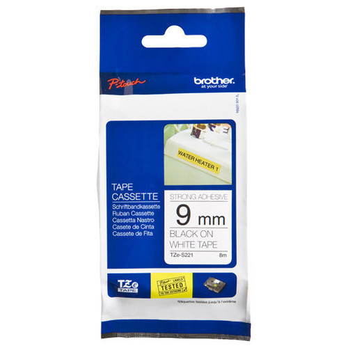 BROTHER Cinta laminada blanco/negro (superadhesiva) 9 mm, longitud 8 m-SX4 BROTHER Cinta laminada blanco/negro (superadhesiva) 9 mm, longitud 8 m
