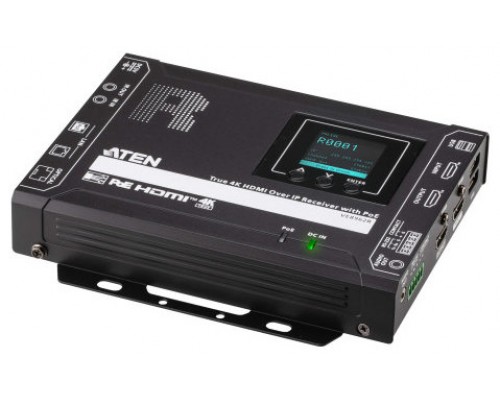 ATEN PREMIUM MODEL (CONSULTAR) TRUE 4K HDMI OVER IP RECEIVER WITH POE, USB PERIPHERAL SUPPORT AND IR / RS-232 / ETHERNET (WEBGUI) CONTROL AND DAISY-CHAINABLE (VE8962R-AT-G)