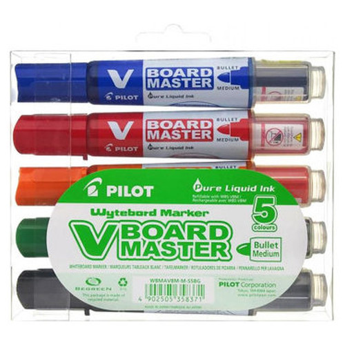 Pilot V-Board Master marcador 5 pieza(s) Punta redonda Negro, Azul, Verde, Naranja, Rojo