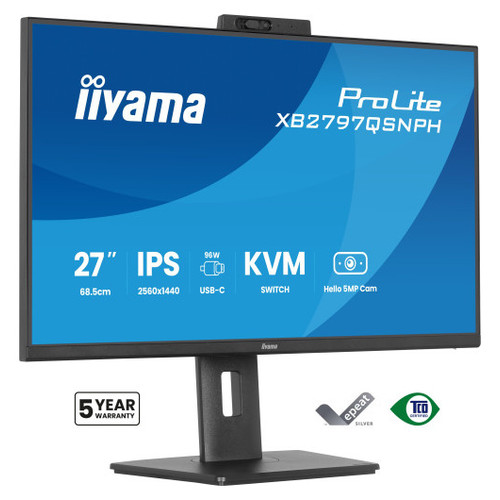 MONITOR IIYAMA 27" CON CAMARA INTEGRADA DE 5 MP COMPATIBLE CON WINDOWS HELLO, MICROFONO, DOCK USB-C, LAN, CONMUTADOR KVM Y SOPORTE AJUSTABLE EN ALTURA DE 15 CM-MR41 MONITOR IIYAMA 27" CON CAMARA INTEGRADA DE 5 MP COMPATIBLE CON WINDOWS HELLO, MICROFONO, DOCK USB-C, LAN, CONMUTADOR KVM Y SOPORTE AJUSTABLE EN ALTURA DE 15 CM
